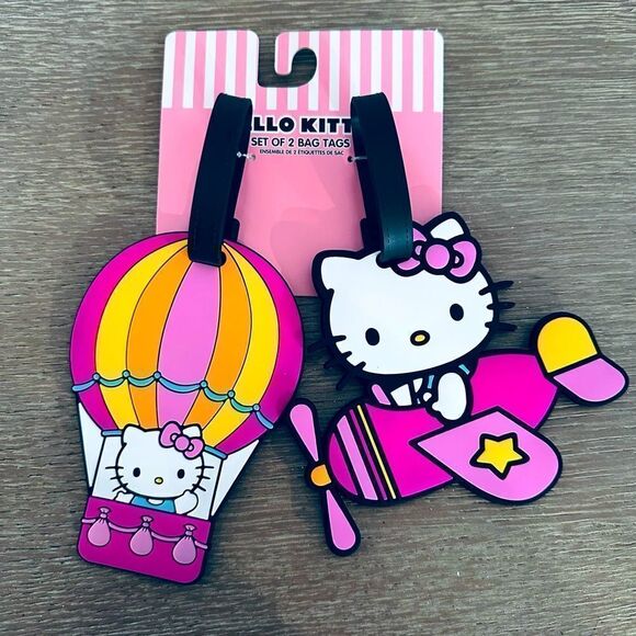 Hello Kitty Sanrio Pink Airplane Hot Air Balloon Travel Luggage ID Tags - Picture 1 of 2